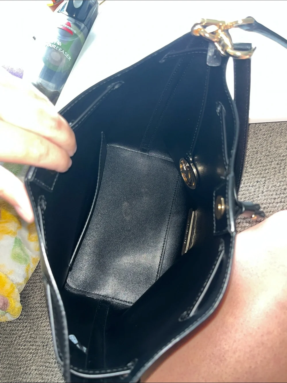 Michael Kors Black Leather Bucket Shoulder Bag with Gold Hardware